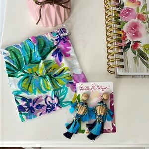 Lilly Pulitzer GWP Fishy Kiss Silk Tassel Earrings w/Lilly Storage Bag.